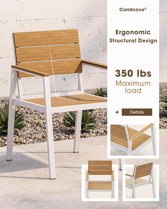 Outdoor Patio Dining Chairs Set of 2, Aluminum & HDPS All-Weather - Image 2