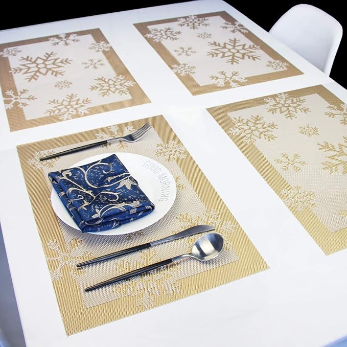 Christmas Placemats Set of 6 Vinyl Woven Non-Slip Placemats Washable Easy to - Image 5