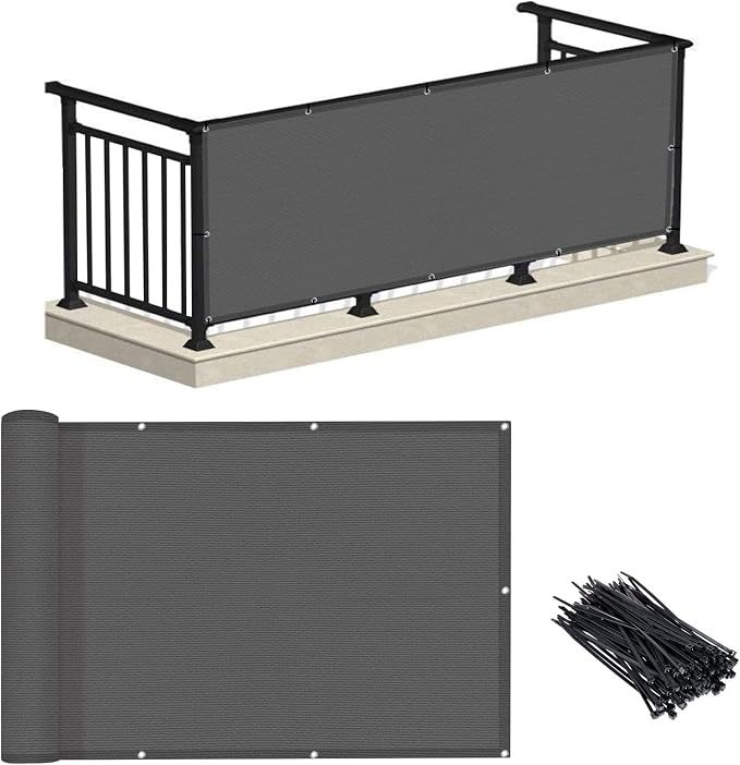 LOVE STORY 2.5' x 10' Dark Grey Balcony Screen Privacy Fence Cover UV by LOVESTORY