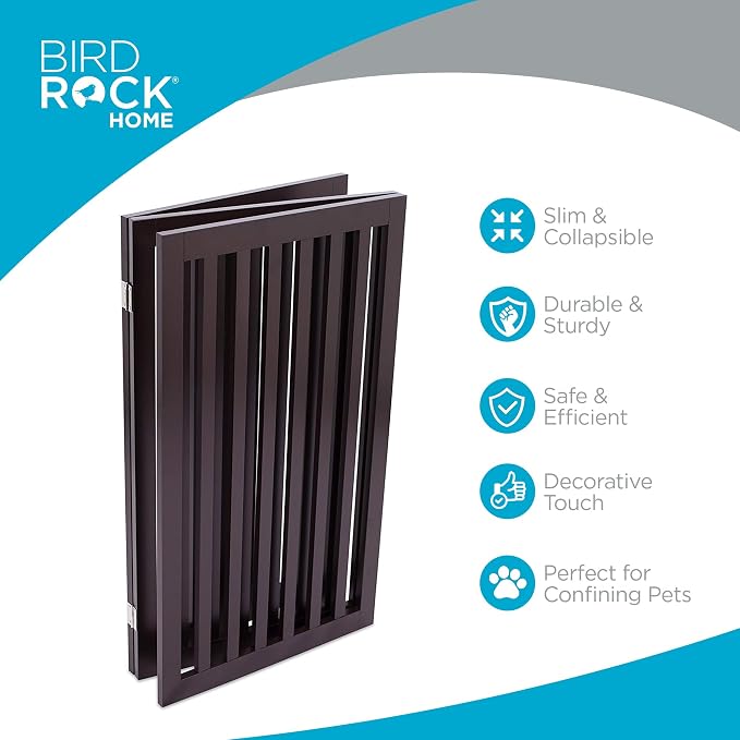 INTERNET'S BEST Dog Gate Indoor Freestanding Pet Barrier, Folding Wood Dog Fence - Image 3
