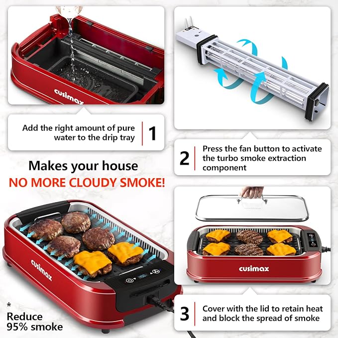 Indoor Grill, CUSIMAX Smokeless Grill Indoor, Electric Griddle, 1500W Korean - Image 4