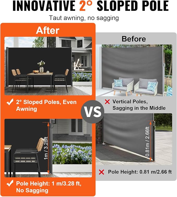 VEVOR Retractable Side Awning, UV 50 118" x 71" Retractable Patio Screen - Image 3