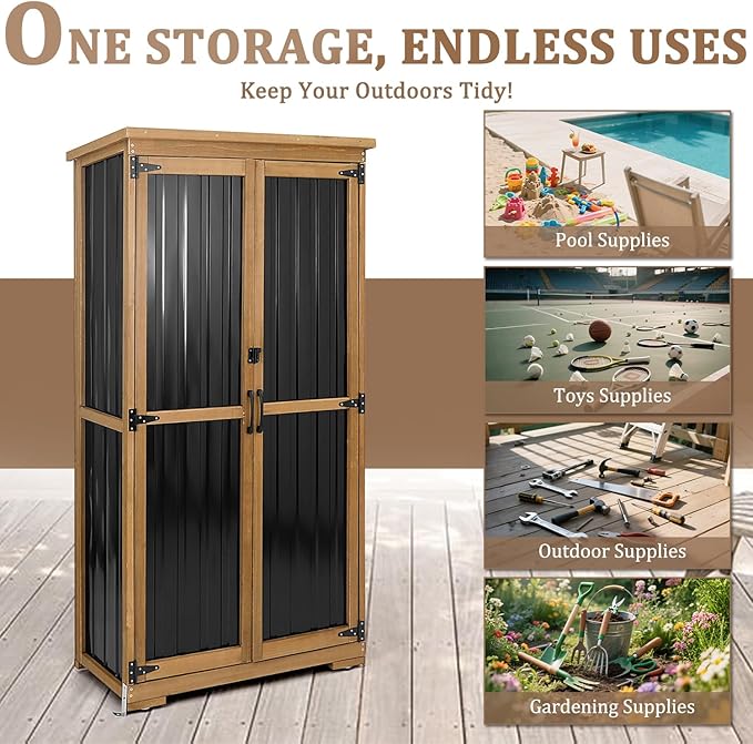 Outdoor Storage Cabinet, Wood & Metal Storage Shed - Image 6