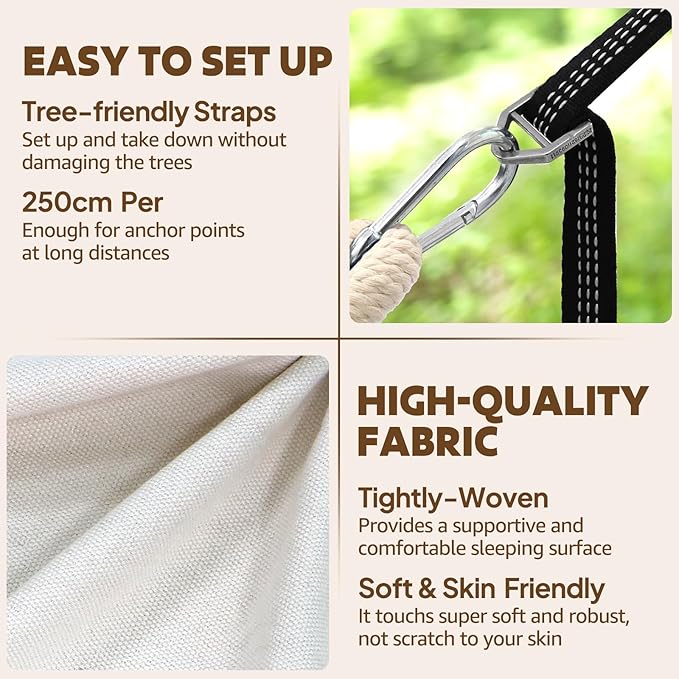 Hammock in Natural White Cotton with Pole, 106 x 59 Inches