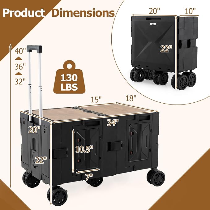 Goplus Large Foldable Utility Cart w/ 2-Tier Storage Crates, 5 Rotate Wheels - Image 9