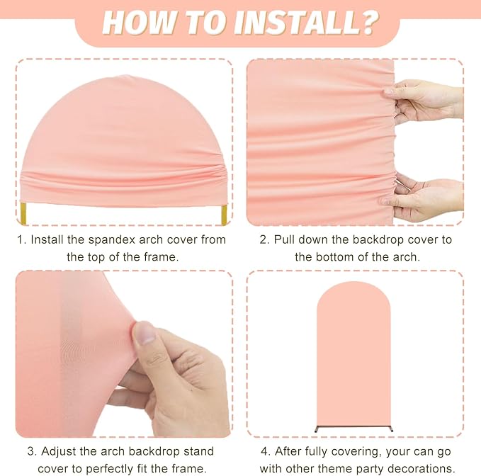 MODFUNS Wedding Arch Cover Set of 3 Dusty Rose Spandex Arches Cover 5ft 6ft 7ft - Image 6