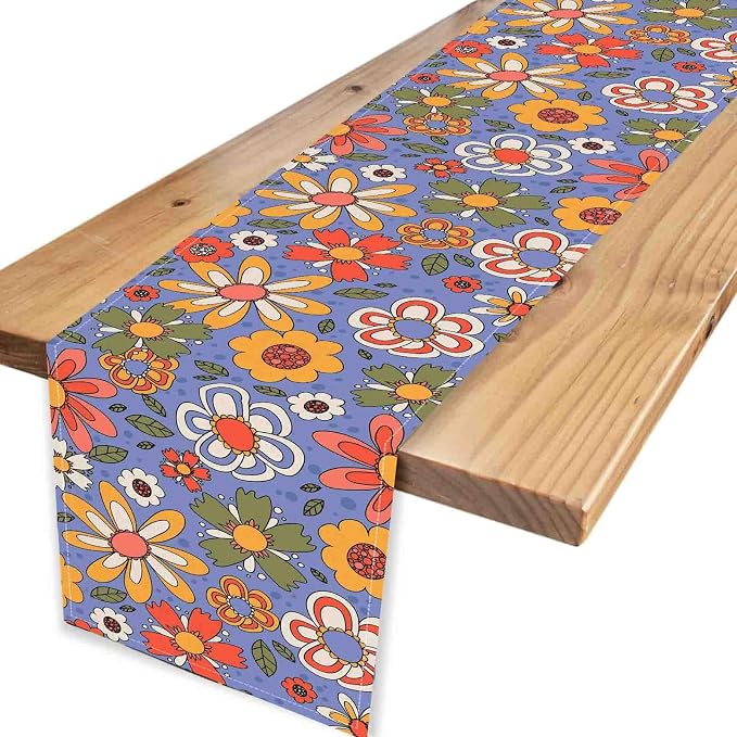 70s Floral Table Runner, Retro Groovy Hippie Lovely Floral Funky Daisy Trippy - Image 4