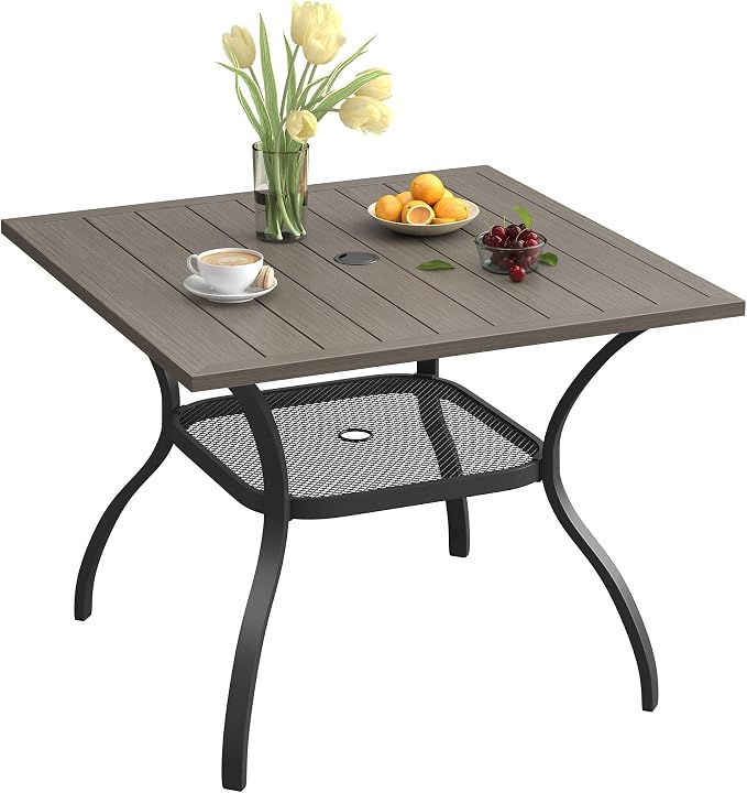 VICLLAX Patio Dining Table for 4 Square Metal Outdoor Table by HOME