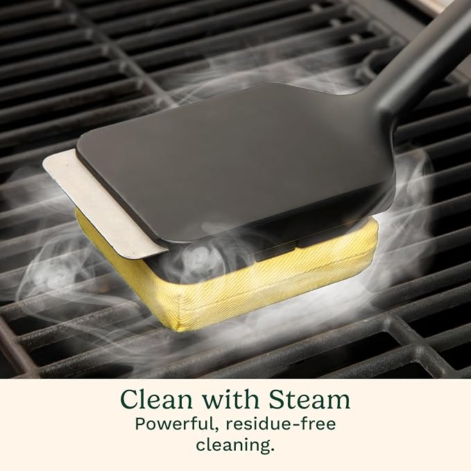 Grill Brush, Bristle-Free Steam Cleaner with Silicone Head, Black/Yellow