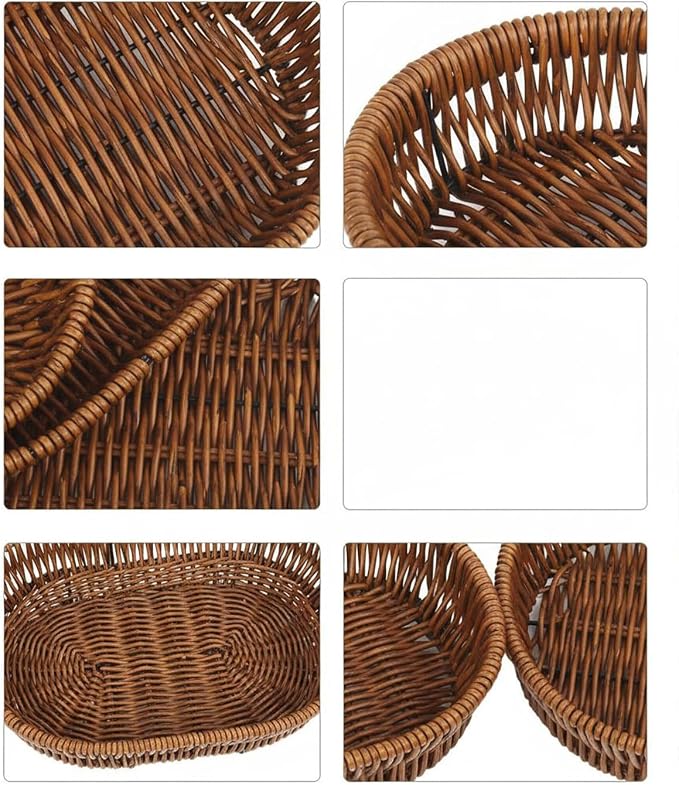 Imitation Wicker Bread Baskets, 3 Pack Rattan Food Serving Basket Handwoven - Image 3