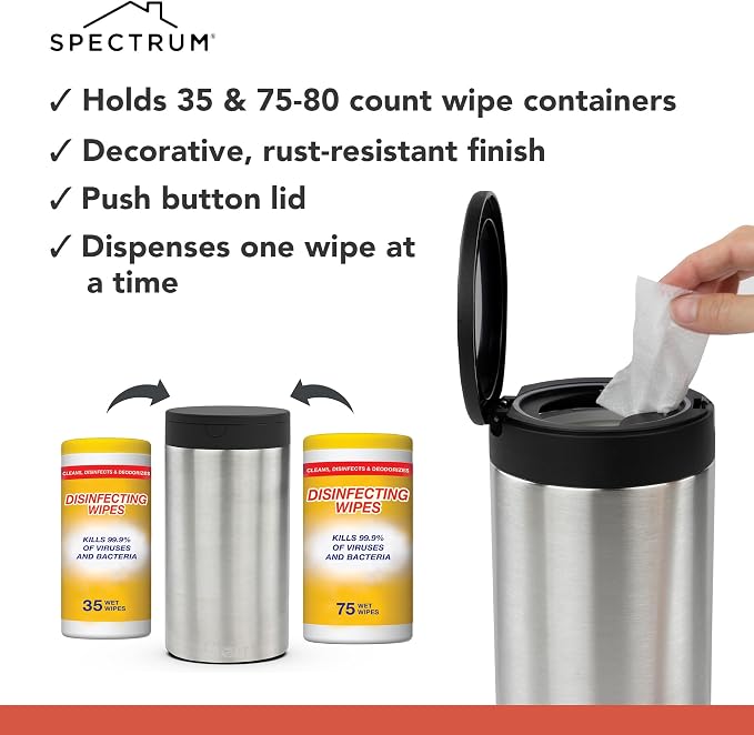 Spectrum Disinfecting Wipes Container Satin Nickel Refillable Stainless Steel - Image 3