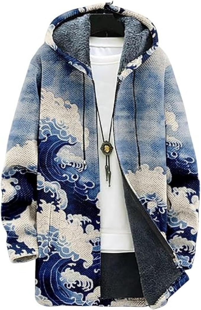 Men's Hooded Sweater Coat Knit Fleece Lined Long Cardigan Jacket by Unknown