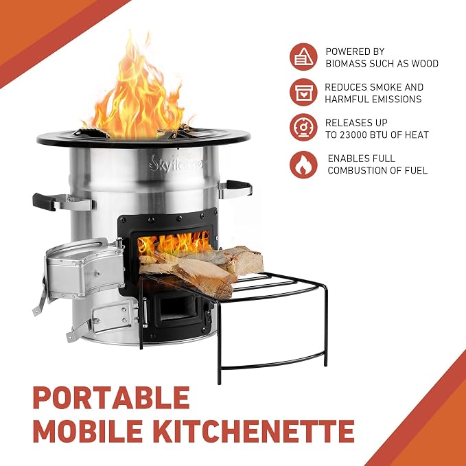 Skyflame Camping Rocket Stove, Stainless Steel Wood Burning Stove Portable - Image 3