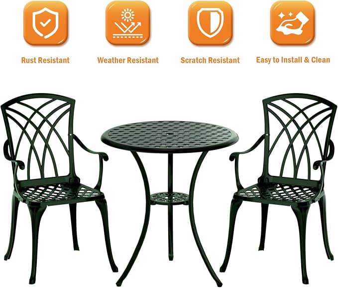 Patio Bistro Set 3 Piece, Cast Aluminum Bistro Set - Image 3