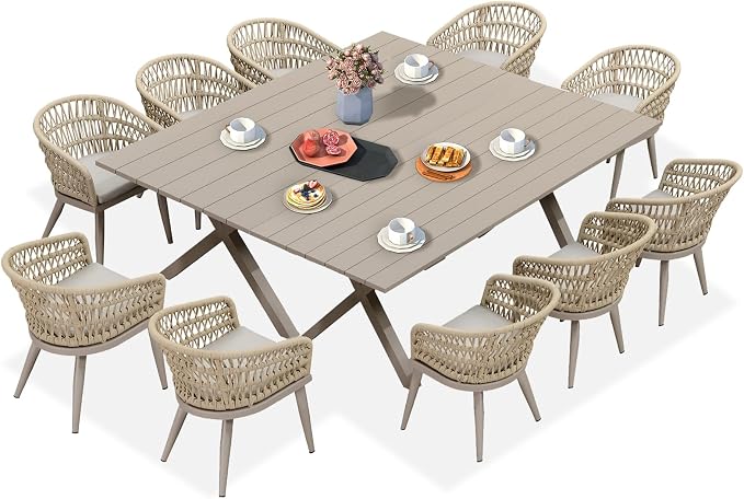 PURPLE LEAF 12 Pieces Outdoor Dining Sets All-Weather PE Rattan Outdoor Patio by PURPLELEAF
