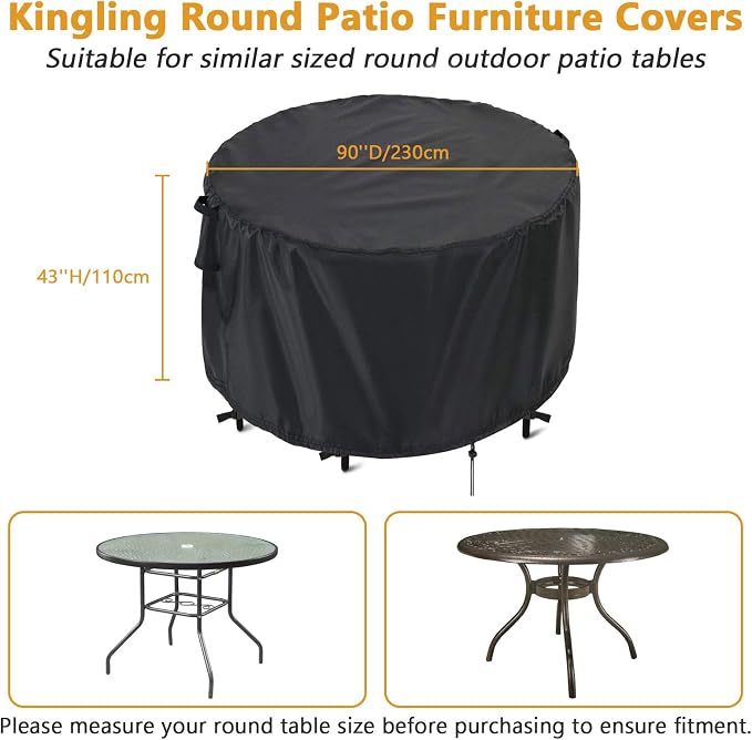 Kingling Patio Furniture Covers Waterproof, Round Patio Table Cover 90 inch - Image 2