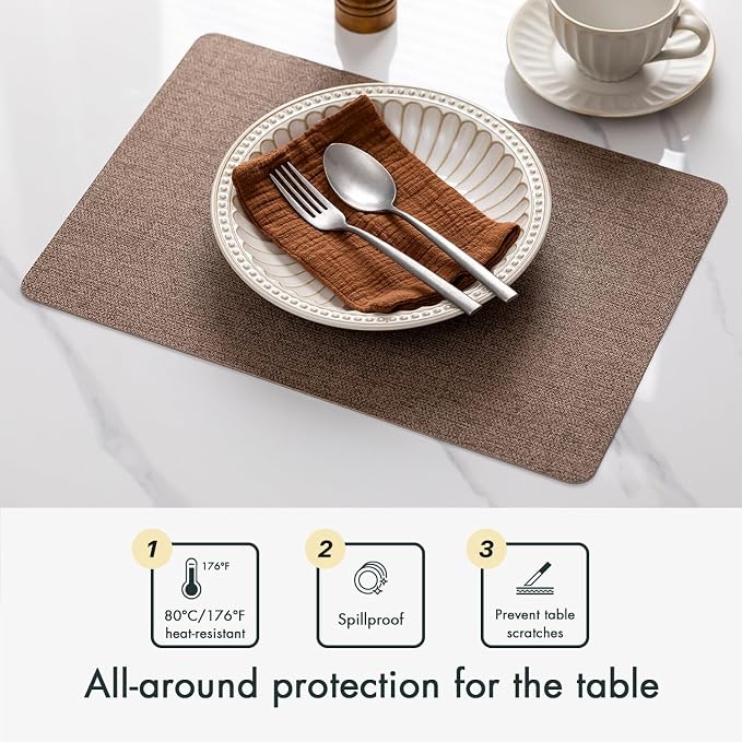 Faux Leather Placemats Set of 8 Vinyl Washable Wipeable Table Mats - Image 3