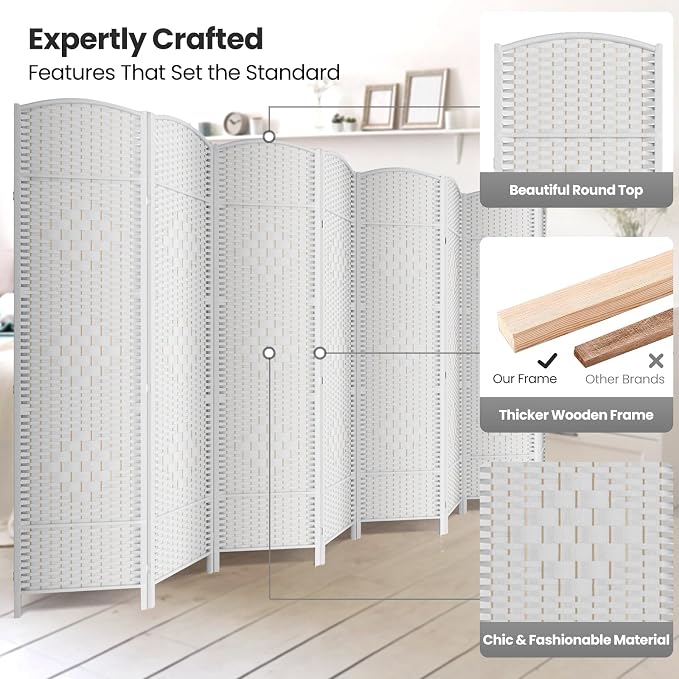 Folding Room Divider, Weave Fiber Privacy Screen, Extra Wide Room Screen - Image 2