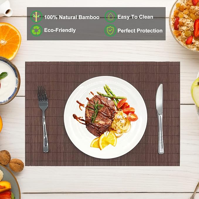 ANDSTAR Set of 4 Pcs Bamboo Placemats Natural Anti-Slip Bamboo Placemats - Image 3