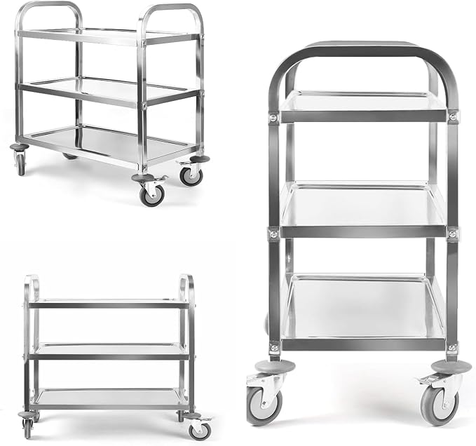 Nisorpa 3 Tier Stainless Steel Utility Cart L30 x W16 x H33 Inch Kitchen - Image 6