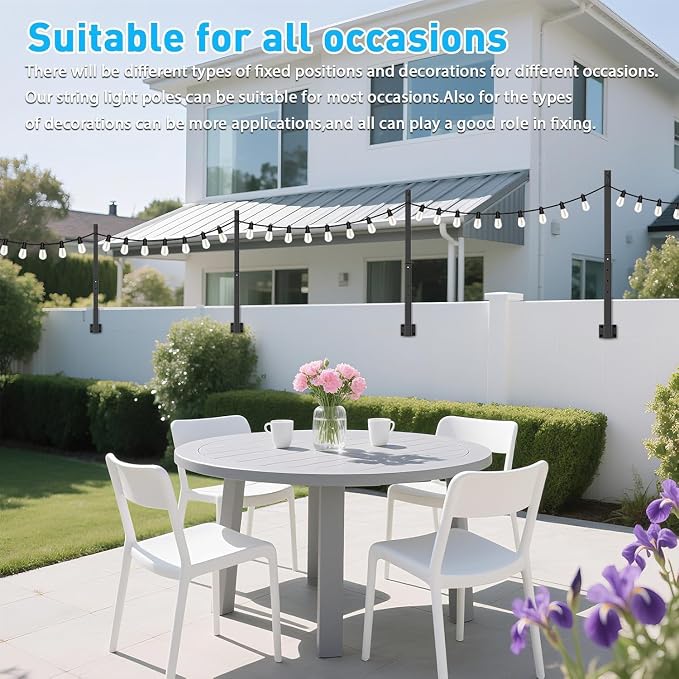 8 Pack String Light Poles, 2.8Ft Metal Poles - Image 4