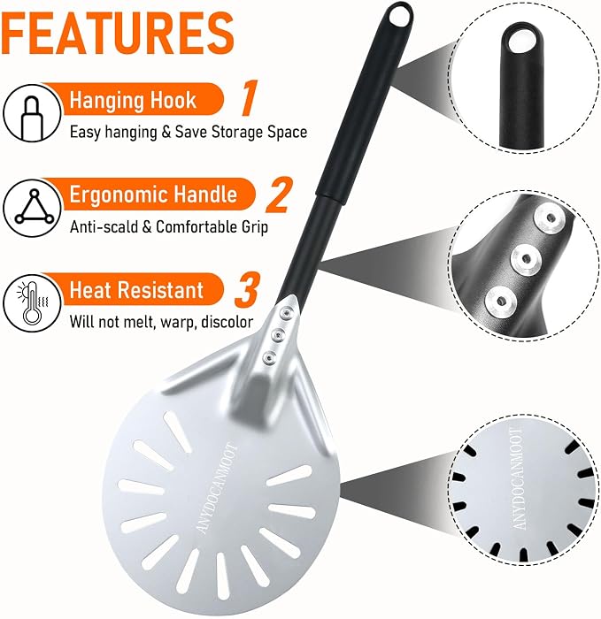 Perforated Pizza Peels 6 INCH pizza spatula paddle Long Handle Metal Pizza - Image 2
