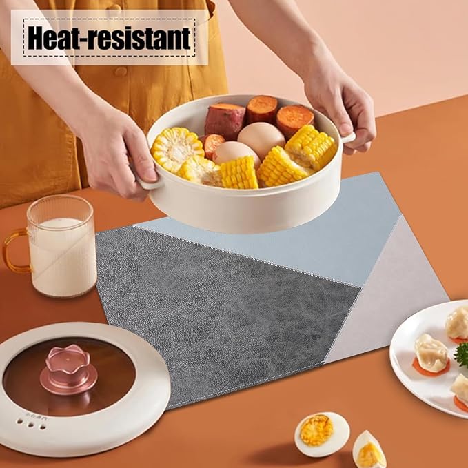 Faux Leather Placemats Set of 6 Reversible, Geometric Pattern PU Placemat - Image 2