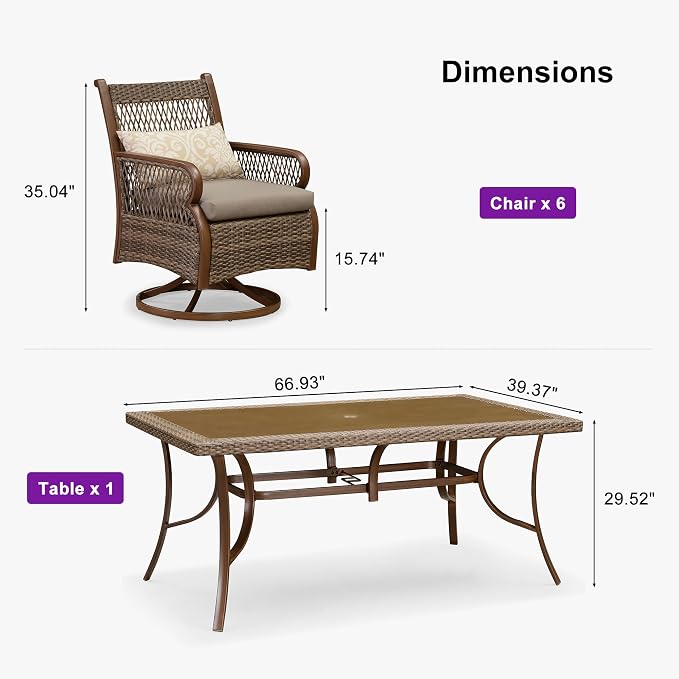 PURPLE LEAF Outdoor Dining Set for 6 All Weather Wicker Patio Dining Set - Image 6