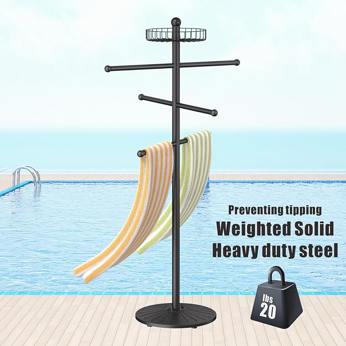 Weighted Pool Towel Rack Outdoor 20 lbs, Removable Pool Towel Holder, Towel Tree - Image 3
