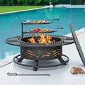 47 Inch Fire Pit with 2 Cooking Grates, Outdoor Wood Burning BBQ Grill Firepit by Panovue