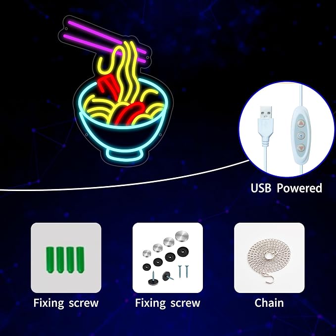Ramen Neon Sign for Wall Decor, Noodle Led Neon Lights, Neon Ramen Light up - Image 3