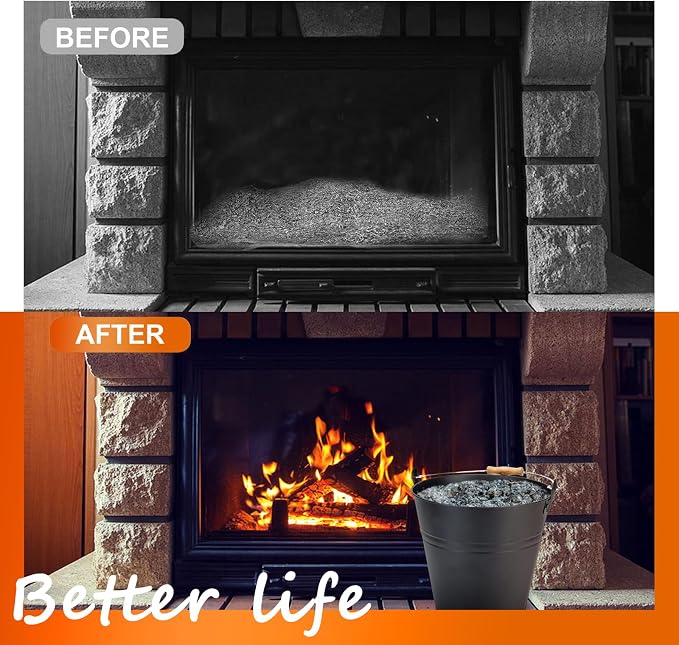 3.5 Gallon Ash Bucket with Lid and Shovel, Metal Fireplace Ash Bucket with Broom - Image 7