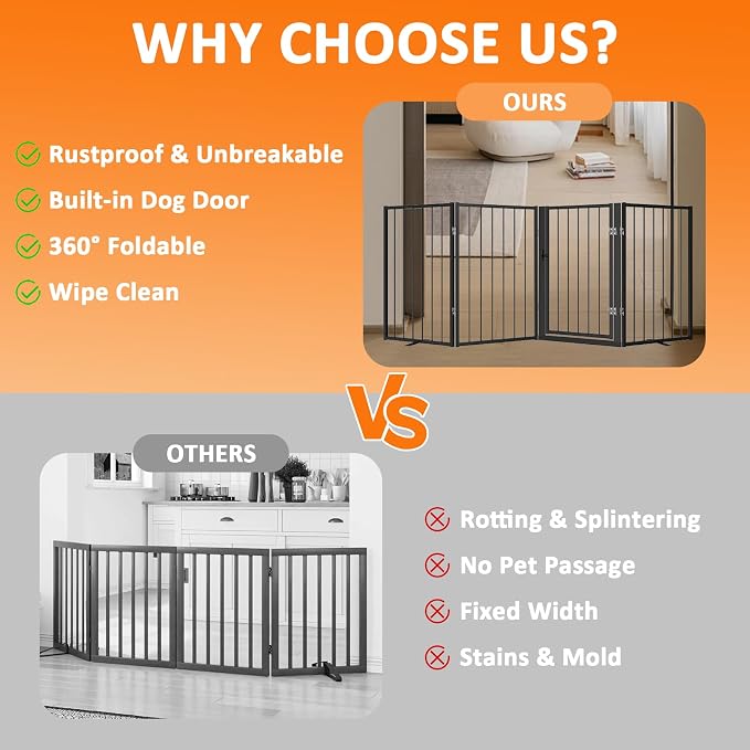 Metal Freestanding Dog Gate, Foldable Extra Wide 79", Portable Dog Fence - Image 2