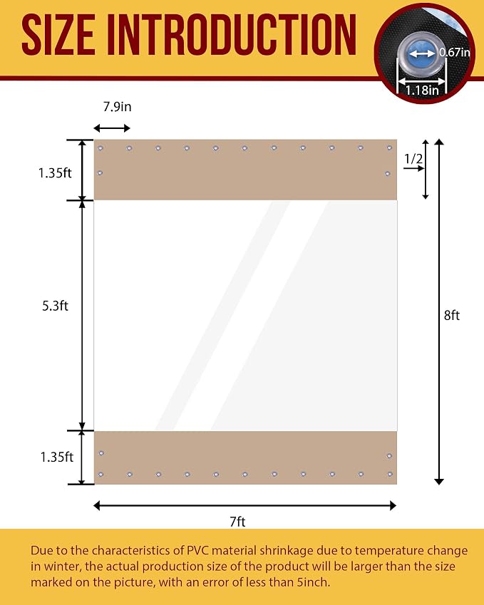 FoundGo 8'Hx7'W Vinyl Curtains for Patio, 19oz Outdoor Clear Patio Enclosure - Image 5