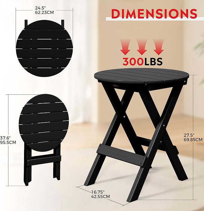 Costaelm Paradise HDPE Outdoor 24.5 Inch Round Portable Folding Patio Dining - Image 3