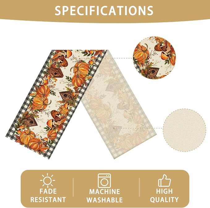 Pumpkin Burlap Table Runner Seasonal Spring Fall Kitchen Dining Linen Table - Image 6
