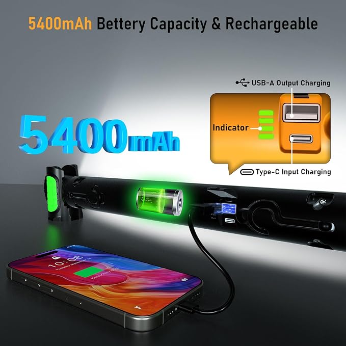 Work Light for Mechanic, 3200LM LED Work Lights, 5400mAh Rechargeable Magnetic - Image 3