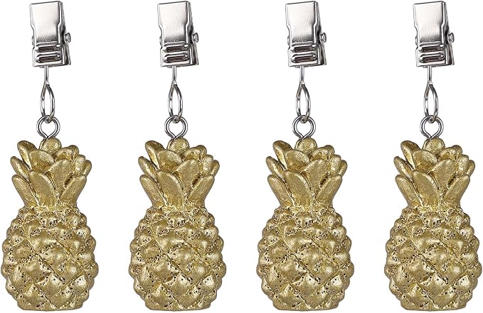 TwoFish Home Set of 4 Golden Pineapple Resin Tablecloth Clamps Golden Pineapple by TwoFishHomeFashionLLC