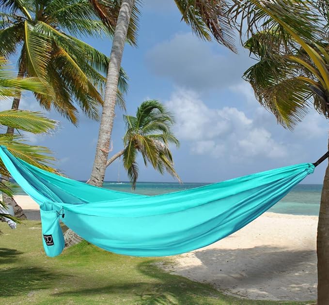 Camping Hammock for 2, Seafoam Nylon with Tree Straps, 500 lb Limit
