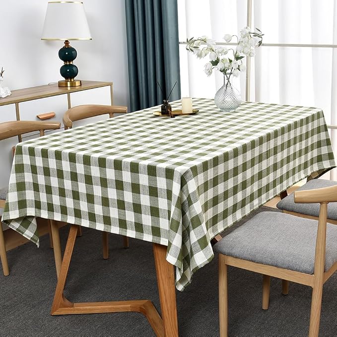 Gingham Table Cloth for Rectangle Tables Green Checkered Plaid Tablecloth Heavy - Image 2