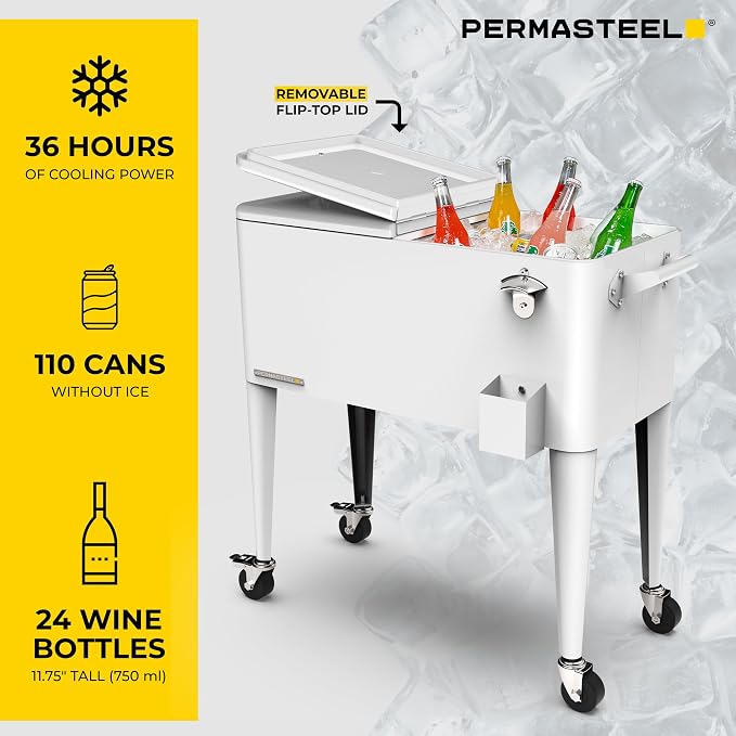 Permasteel 80 Quart Party Cooler, Rolling Ice Chest - Image 5