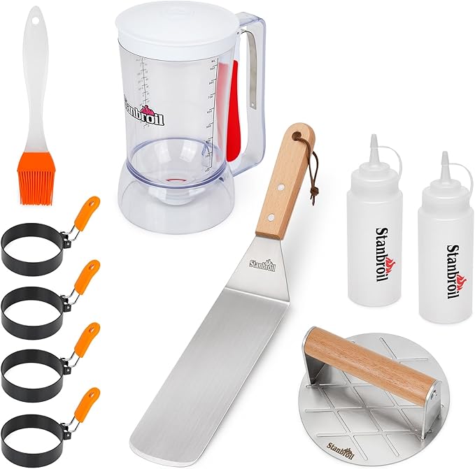 Barbecue Tool Sets: Stainless Steel Griddle Breakfast Set, 10 Pieces