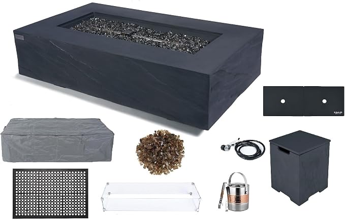 Elementi+ | Bundle Cape Town Gas Fire Pit Cast Concrete 56" Rectangular Fire by AMSFireplaceInc
