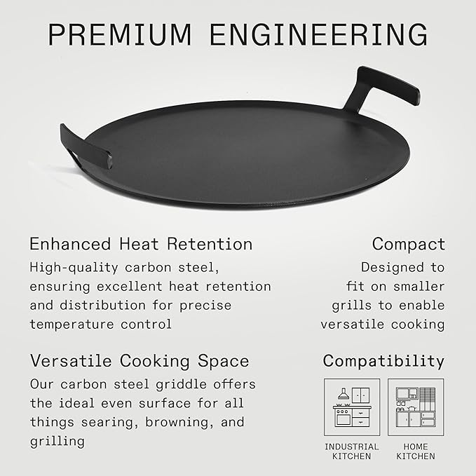 Griddle 17.5-Inch Pre-Seasoned Carbon Steel for Kettle Grills