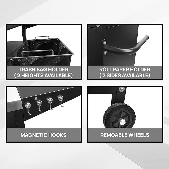 35" H Outdoor Grill Cart- Outdoor BBQ Prep Table, Lockable Wheels & Magnetic - Image 6