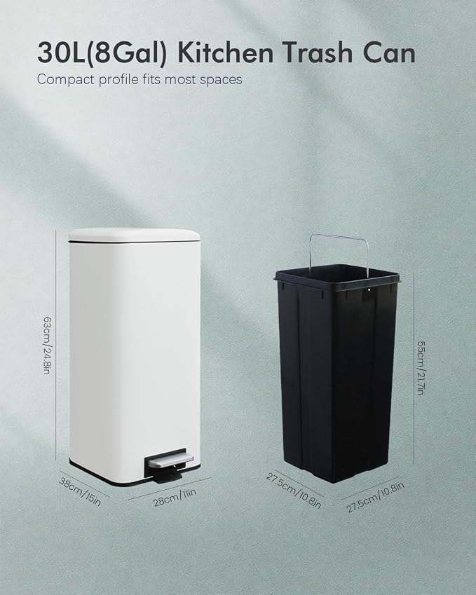 8 Gallon Trash Can with Lid, InnerBucket & Steel Pedal, Stainless Steel Garbage - Image 5