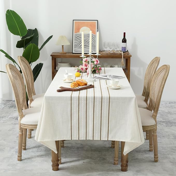 Chassic 60 x 104 inches Farmhouse Style Linen Tablecloths, Boho 6 Foot Wrinkle by Chassic