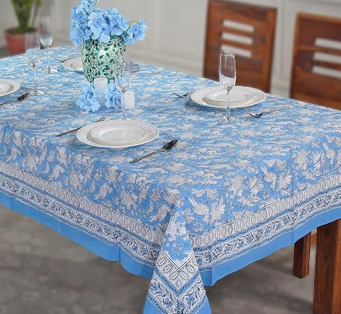 CPC Blue Sapphire 80X120 Inch Rectangle Tablecloth Cotton Indian Block Print - Image 2