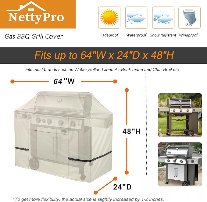 NettyPro Grill Cover Heavy Duty Waterproof 64 inch, Outdoor 2-3 Burners Gas BBQ - Image 5