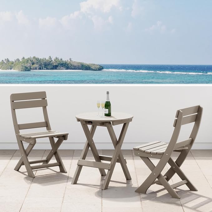 Costaelm Paradise 3-Piece Outdoor HDPE Folding Patio Bistro Table and Chairs by Costaelm